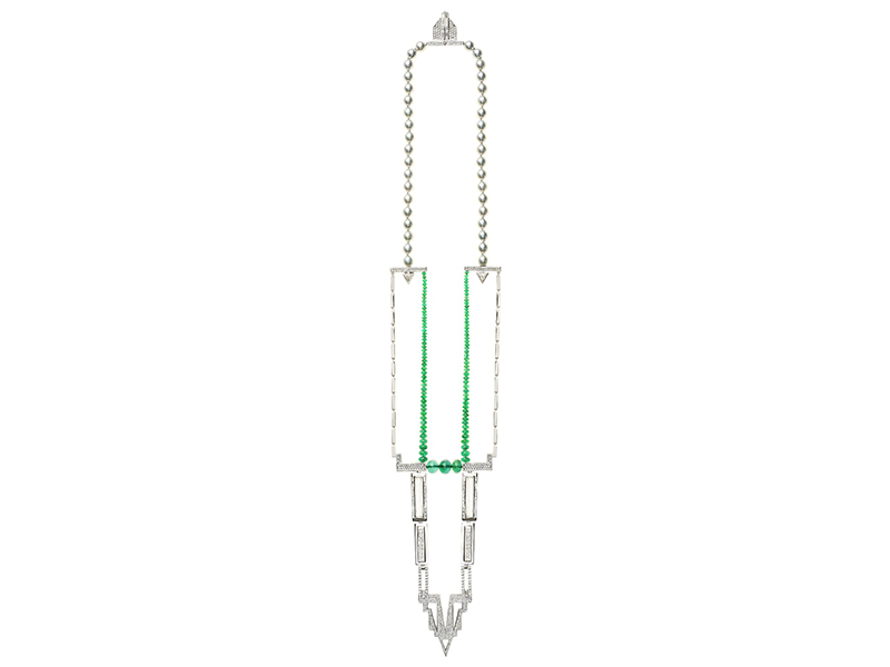Nikos Koulis From Universe Line collection - White gold necklace with white diamonds, emeralds, moonstone and white pearls