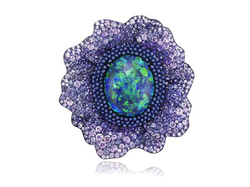Chopard - Fleurs d'Opales collection - Black opal with sapphires and amethysts 