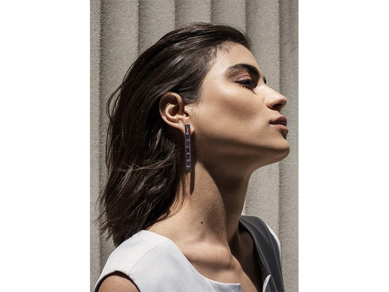 Ralph Masri From Sacred Windows collection - Earrings mounted on black rhodium-plated gold with sapphires and amethysts