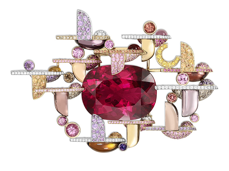 Lorenz Bäumer Envol Brooch Amethysts, Chocolate Diamonds, Citrines, Orange Sapphires, Pink Sapphires, Pink Tourmalines, Purple Sapphires, Smocky Quartz, White Diamonds, Yellow Sapphires White Gold, Yellow Gold