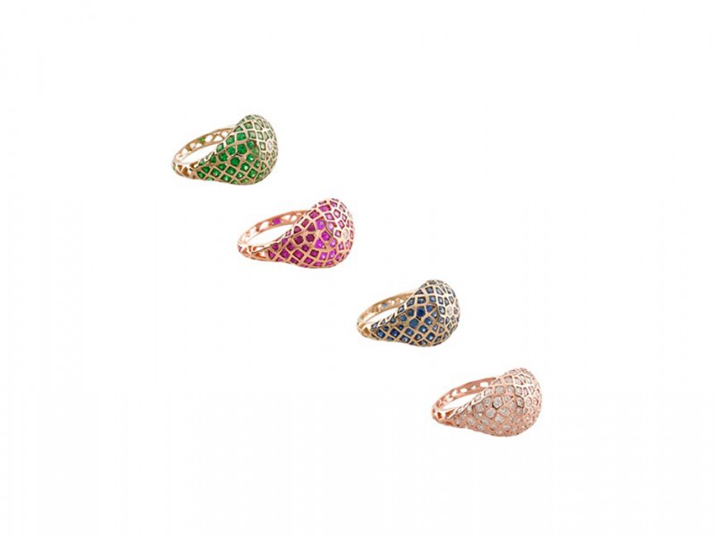 Aude Lechere These rings from Oursin collection are available at the Pop Up (tsavorite, rose saphir,blue saphir, diamonds) mounted on yellow gold are available at the Pop Up - starting at CHF 4'865