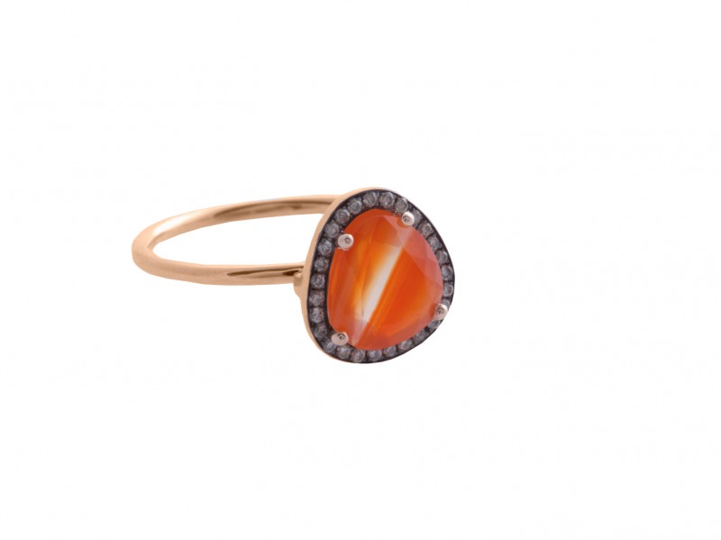 Christina Debs From Hard Candy Collection, this Carnelian ring mounted on rose gold with brown diamonds is available at the Pop-Up - CHF 745