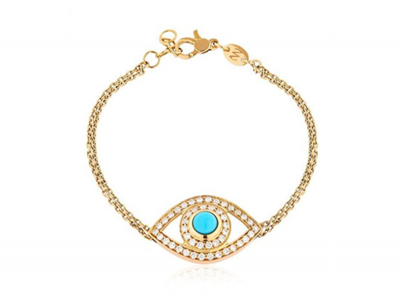 Natalissim Protected big eye turquoise bracelet mounted on yellow gold with diamonds ~ GBP£ 2'573