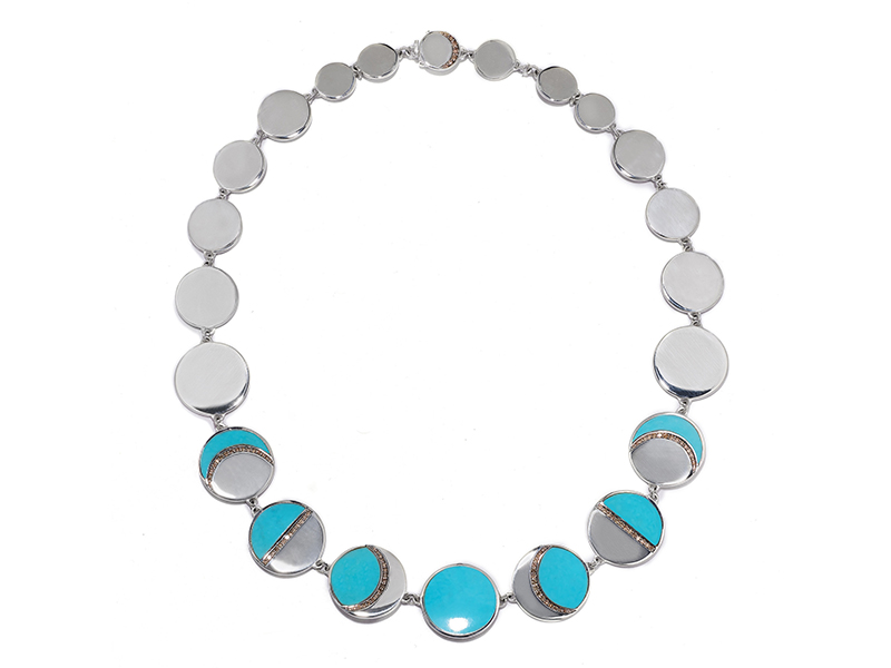 Pamela Love Moon Phase collar mounted on sterling silver with turquoise and champagne diamonds, ~ USD$ 3'000