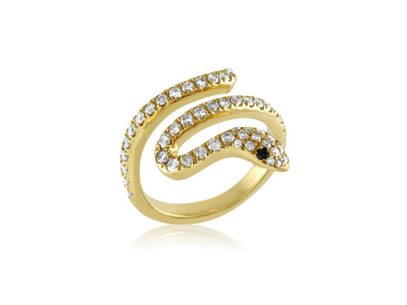 Nayla Arida Jewellery - Bestiaire Précieux collection- Phalanx ring mounted on yellow gold with white and black diamonds