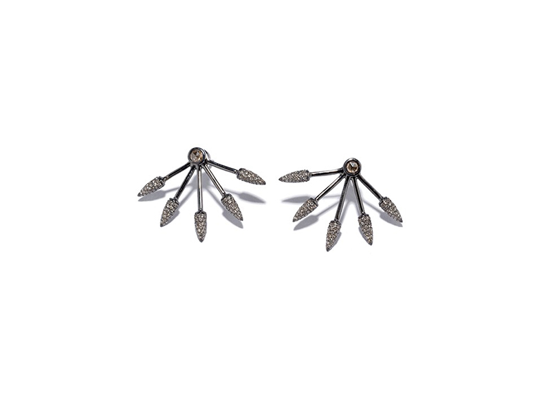 Pamela Love 5 Spike earrings - Black rhodium over 18k white gold with champagne diamonds, ~ USD$ 4'200