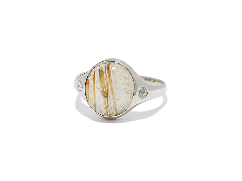 Pamela Love Essential ring mounted on sterling silver with rutilated quartz and white topa, ~ USD$ 210