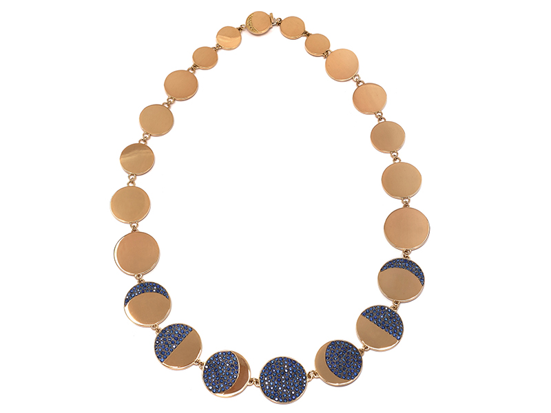 Pamela Love Moon phase collar mounted on yellow gold with pave blue sapphires, ~ USD$ 18'800