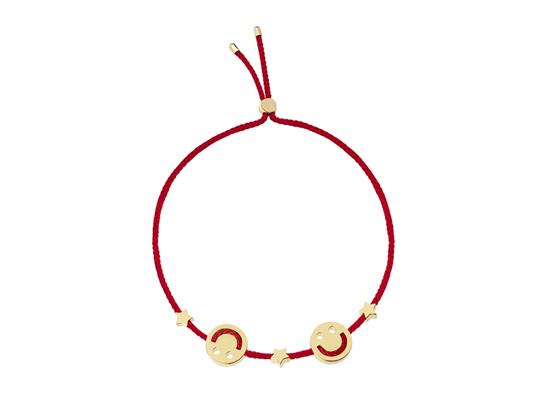 Ruifier Friends Happy 2 Star Bracelet - Red cord with two happy faces and yellow gold stars, ~ GBP£ 180