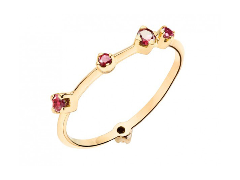 Rivka Nahmias This ring set with 5 stones (ruby and garnet) is available at the Pop Up - CHF 790