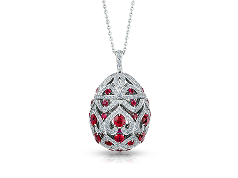 Fabergé Imperial collection - Zenya ruby pendant mounted on white gold with round white diamonds and round rubies