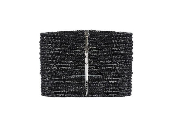 Catherine Angiel Edgy dagger bracelet with 24 strands of faceted black spinel beads 