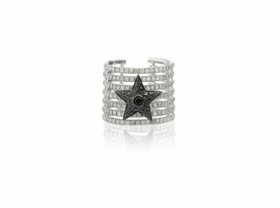 Elise Dray Stripe Star ring mounted on white and black gold with white and black diamonds 