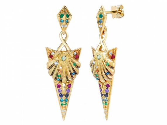 Venyx Naida rainbow earrings mounted on yellow gold and coloured stones