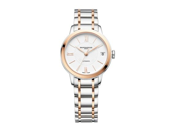 Baume et Mercier - Classima 10269 - Two-tone automatic watch for women with a self-winding movement featuring date function, a white dial and a bracelet in steel and rose gold