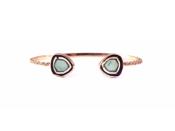 Celine D'Aoust Bangle mounted on light rose gold with two tourmaline and diamonds