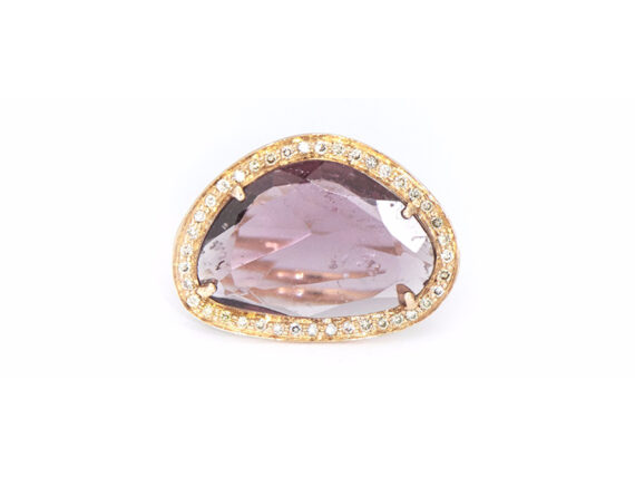 Celine D'Aoust Stella tourmaline ring mounted on light rose gold with watermelon tourmaline and diamonds setting