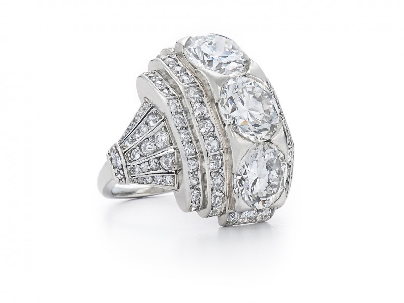 Art Deco Diamond 3 Stone Ring by Boivin, circa 1935.