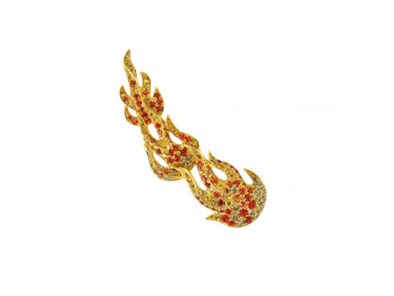 Goralska Flame earring sapphires mounted on yellow gold set with 50 yellow sapphires, 50 oranges sapphires and 27 brown diamonds