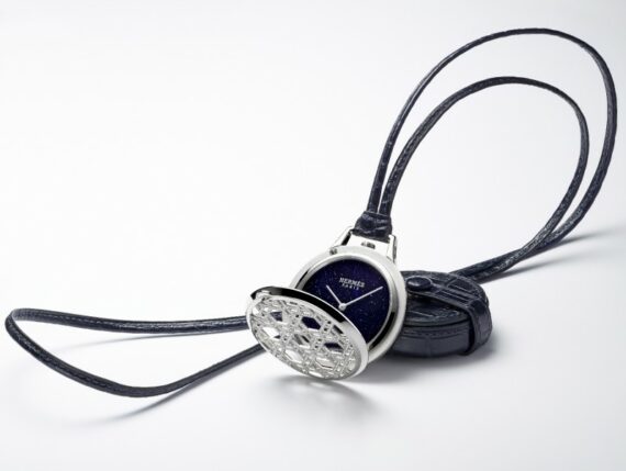 Hermès Slim Pocket watch with aventurine dial set on white gold with diamonds
