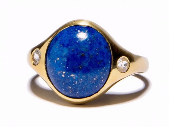 Pamela Love Essential ring mounted on yellow gold plate over sterling silver with lapis and topaz