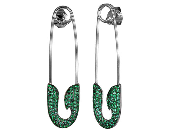 Jacob & Co Safety pin earrings mounted on white gold set with brilliant cut diamonds