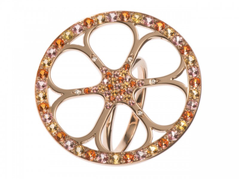 Vanessa Martinelli Orange Pop collection - Red gold ring with warm colored topazes and sapphires