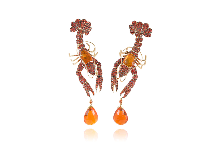 Lydia Courteille Hommage au surréalisme earrings mounted on 18k gold with diamonds, sapphires and opals