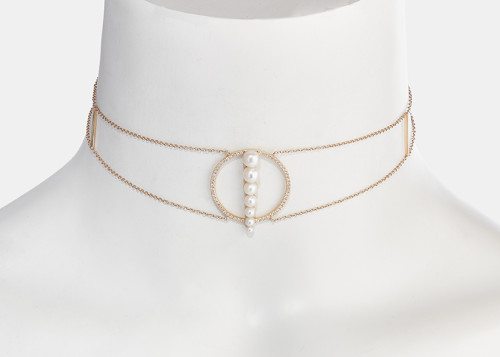 Anissa Kermiche - Corne de gazelle dore blanc choker - 14k yellow gold, white pearls and white diamonds, ~ GBP£ 2'218 