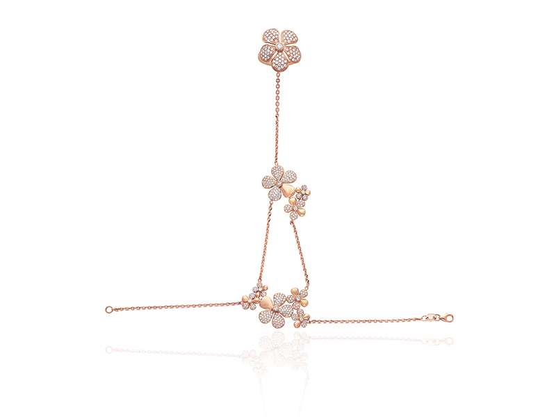 Colette Jewelry BellaDonna hand installation mounted on pink gold with white diamonds