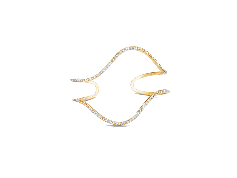 Paige Novick Flou Open Wide Wavy Diamond Gold Cuff Bracelet