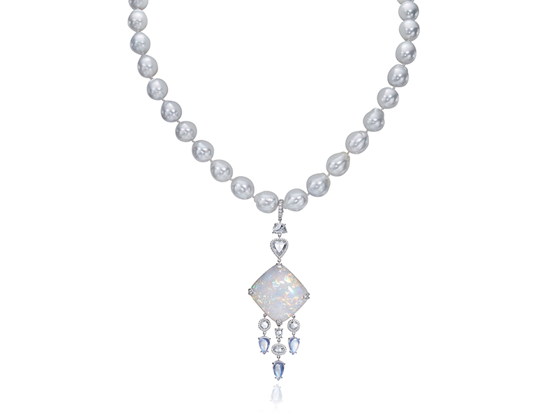 Nina Runsdorf White pearl necklace with white opals by NSR Nina Runsdorf