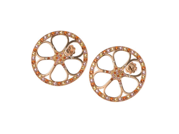 Vanessa Martinelli Orange Pop earrings pink gold colored stones topaz sapphires diamonds