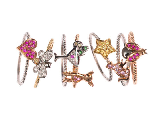 Vanessa Martinelli mini mio rings animals sun cocktail gold colored stones