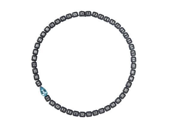 Nikos Koulis From Oui collection Necklace with white diamonds, paraiba and grey enamel frame