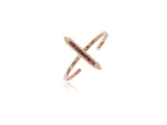 Ralph Masri Sacred Windows collection cuff mounted on rose gold with champagne diamonds and garnets