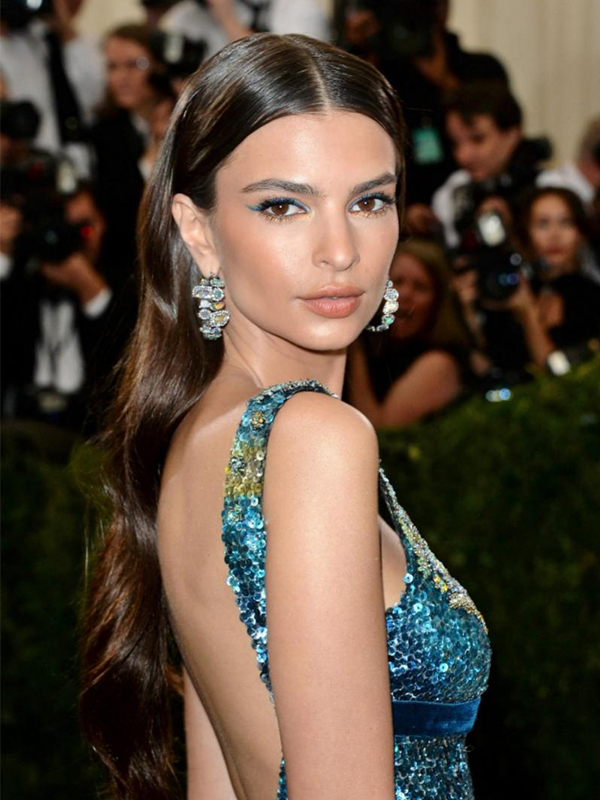 Kimberly McDonald Emily Ratajkowski wore opal and diamond hoops earrings.