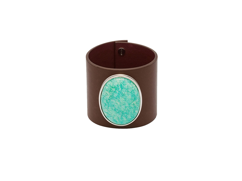 Hélène Prime Chocolate leather cuff with Amazonite 