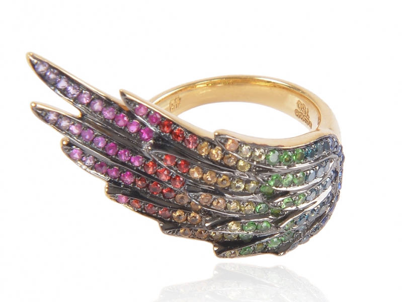 AS29 Rainbow collection - Wing Ring with multi-colored sapphires