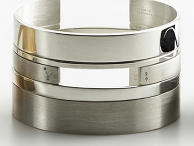 6- Le Gramme An architectural bracelet made unique thanks to its basis weight ( echoing the weight of a person wearing it).  Le Gramme bracelet is a true concept available in a variety of gold or sterling silver.  (~ 750 Euros)