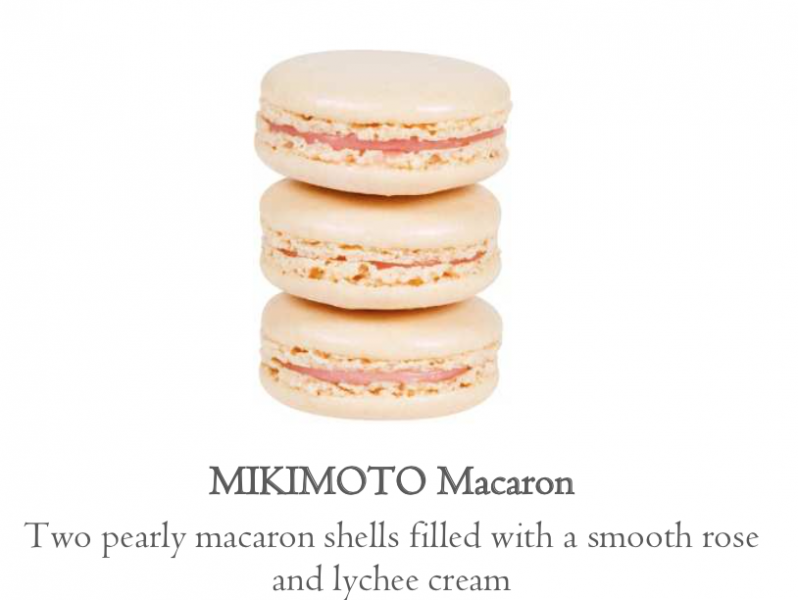 Mikimoto macaron two pearly macaron shells filled with a smooth rose and lychee cream