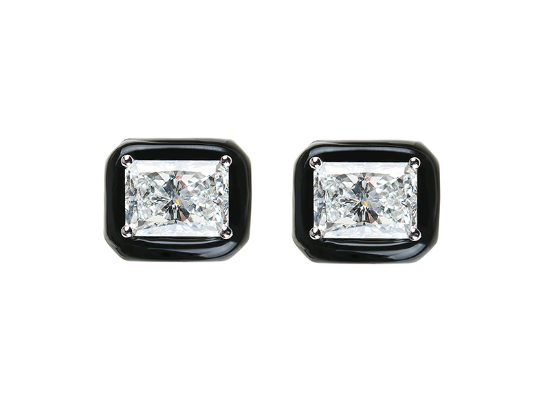 Nikos Koulis Oui earrings with black enamel and diamonds