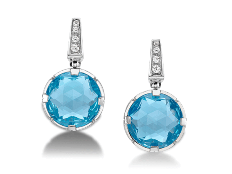 3- Bulgari- Parentesi Earrings Cocktail earrings set in white gold 18 carats with blue topaz and paved with diamonds.