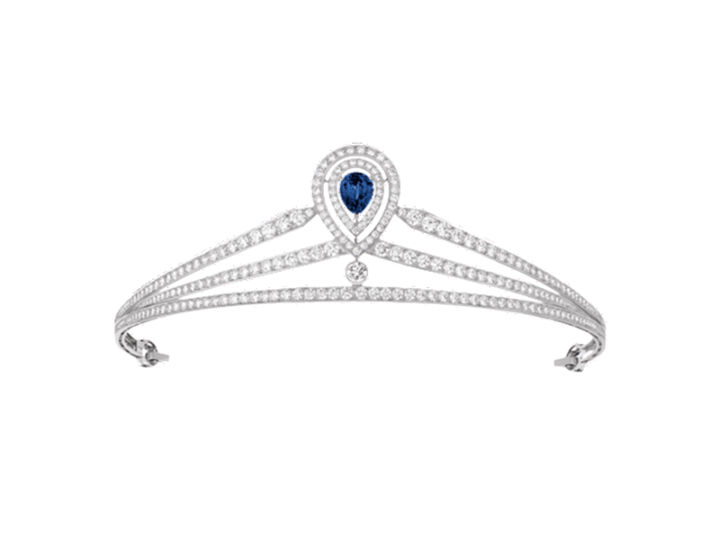 7- Chaumet - Josephine Tiara Taken from the Josephine Collection, the tiara is diamond paved with a pear-cut sapphire. A deep blue !