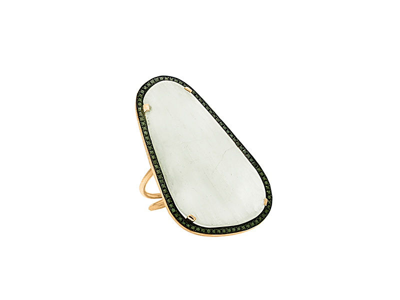 Christina Debs Moonstone ring with black diamonds and pink gold  from Hard Candy Collection 