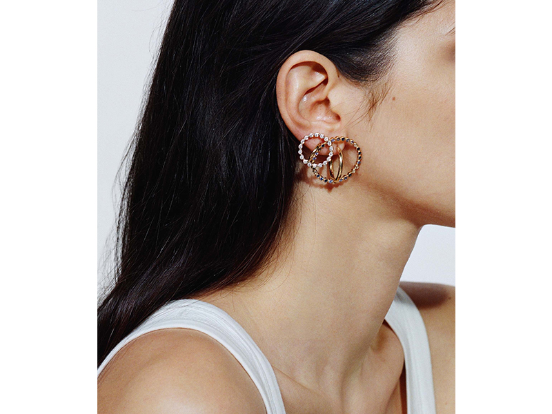 Charlotte Chesnais Small & Large Rainbow Saturn earrings with colored stones and diamonds