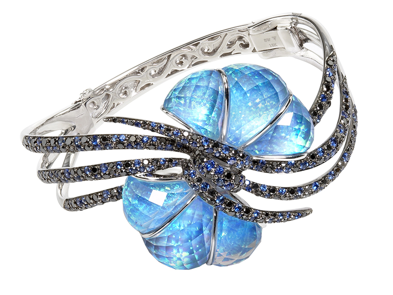 Stephen Webster 'Forget Me Knot' Bow Crystal Haze Cuff mounted on 18ct white gold with black opal