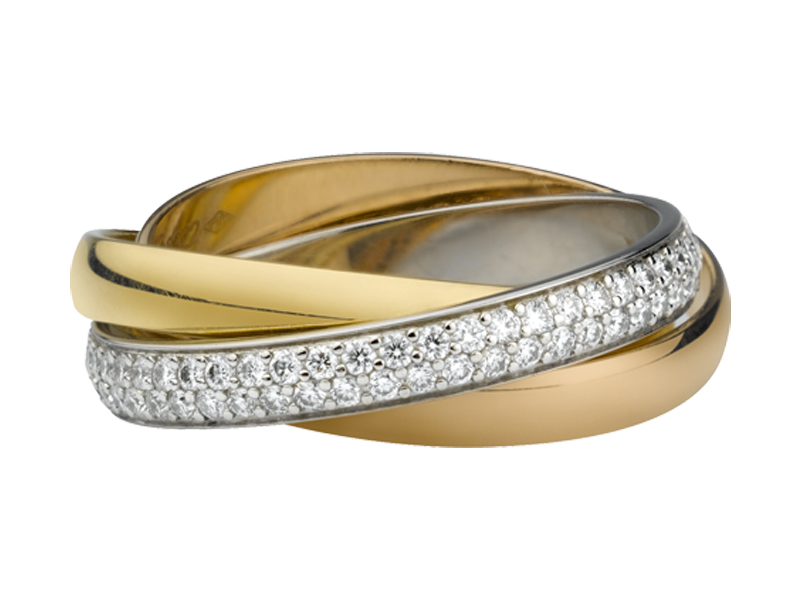 TRINITY RING by Cartier, SMALL MODEL WHITE GOLD, YELLOW GOLD, PINK GOLD, DIAMONDS 