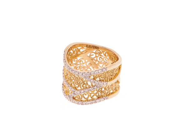 Eleuterio Heritage ring mounted on yellow gold with 57 diamonds