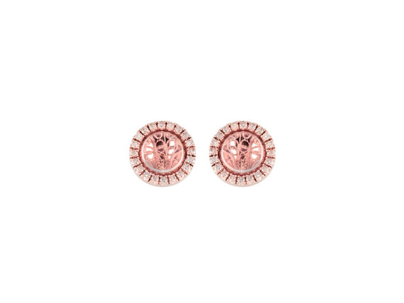 Eleuterio Deco Filigree earrings mounted on rose gold with 40 diamonds and crystal cabochon